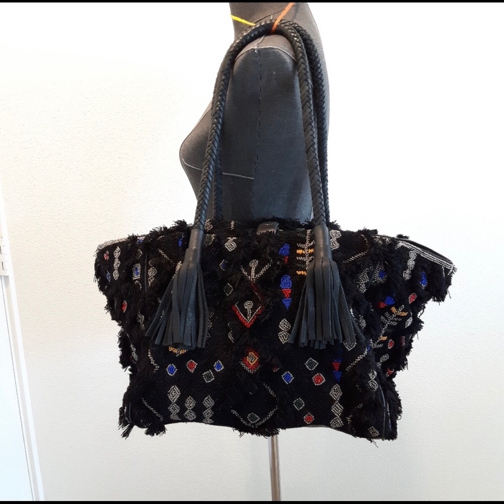 Anthropologie Handbag IbBan Embroidered Black